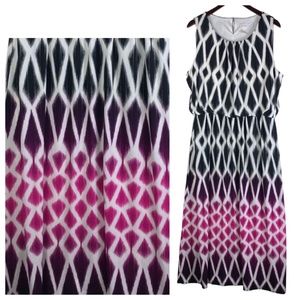Chicos Sz 3 (XL 1X 16 18) Maxi Dress Black White Pink Slvlss Stretch Diamond